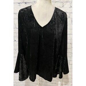Zac & Rachel black velvet V-neck top with bell sleeves Size XL